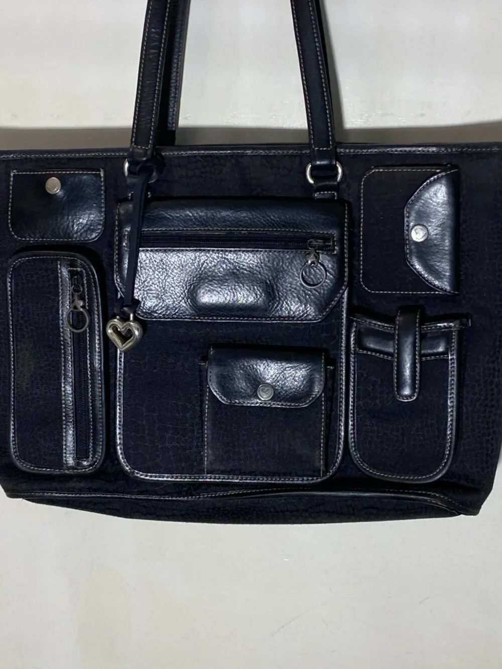 Brighton Black Organizer Briefcase Tote Laptop Work Bag Croc Embossed TLC